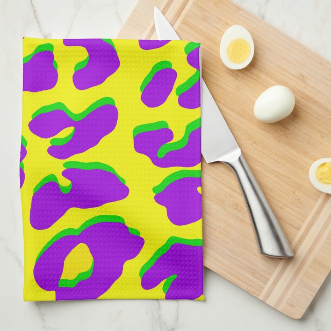 Linge De Cuisine Empreinte de léopard violet jaune vert (Quart Plié)
