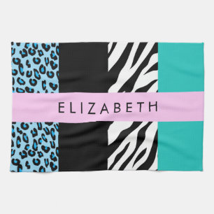 Linge De Cuisine Empreinte de léopard, Zebra Print, Bleu, Votre nom