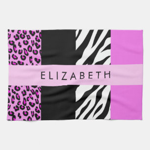 Linge De Cuisine Empreinte de léopard, Zebra Print, Rose, Votre nom