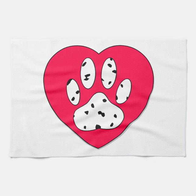 Linge De Cuisine Empreinte de patte dalmate dans le coeur rouge (Horizontal)