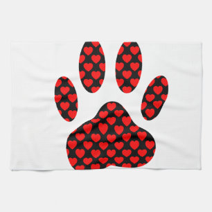 Linge De Cuisine Empreinte de patte de chien avec les coeurs