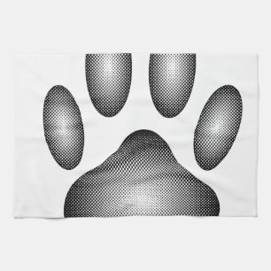 Linge De Cuisine Empreinte de patte de chien en dégradé noir et bla