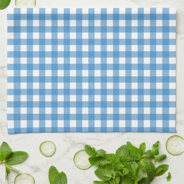 Linge De Cuisine En vichy classique bleu et blanc (Plié)