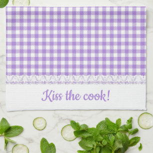 Linge De Cuisine En vichy dentelle et nom dans le violet de la lava