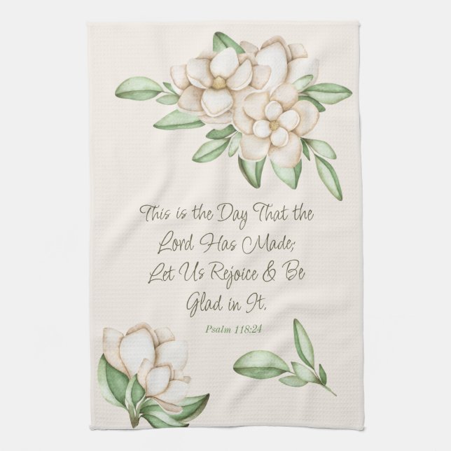 Linge De Cuisine Encouragement Bible Verse Magnolia Aquarelle Scrip (Vertical)