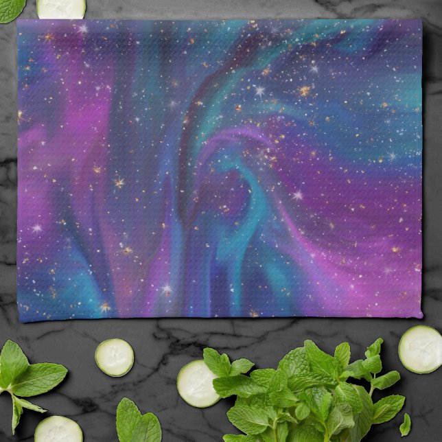 Linge De Cuisine Encre cosmique | Turquoise bleu violet Galaxie Neb (Créateur téléchargé)