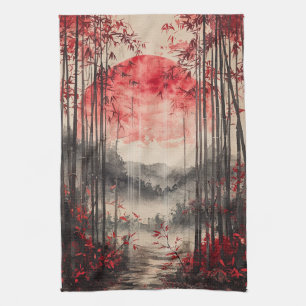 Linge De Cuisine Encre lavée Sakura Lune de sang (1)