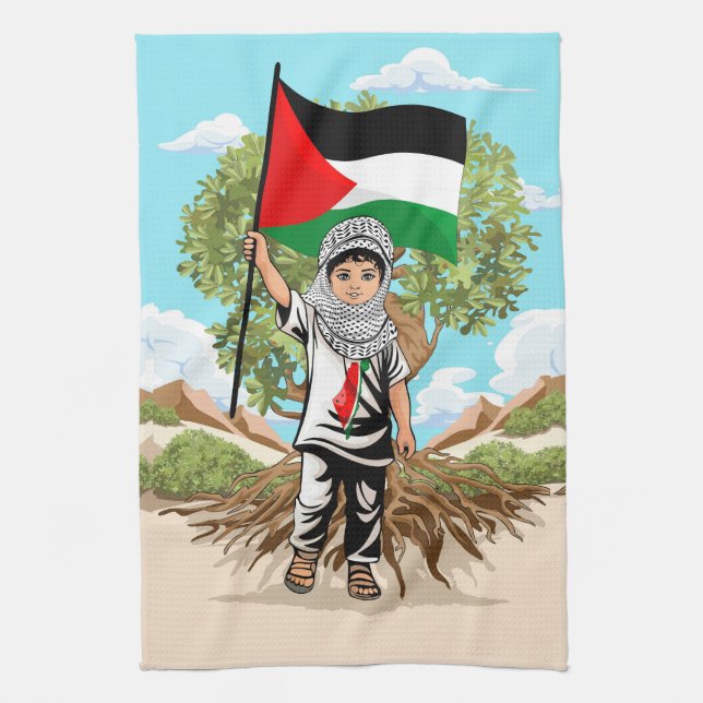 Linge De Cuisine Enfant avec le drapeau de Keffiyeh Palestine (Vertical)
