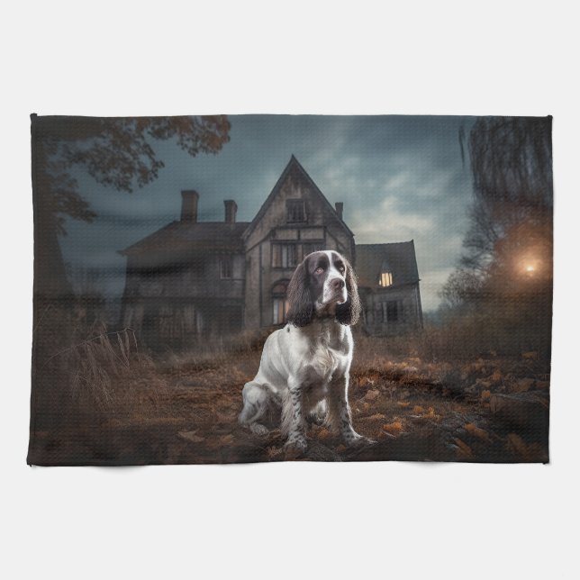 Linge De Cuisine English Springer Spaniel Halloween Épouvantable (Horizontal)