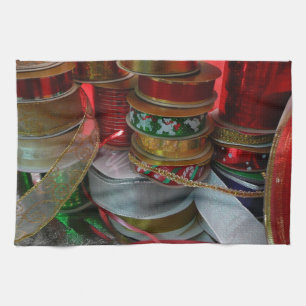 Linge De Cuisine Épaves de Noël Ruban Holiday Rouge et or