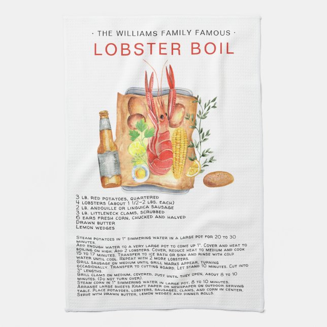 Linge De Cuisine Été Boule de homard | Recette Heirloom Tea Towel (Vertical)