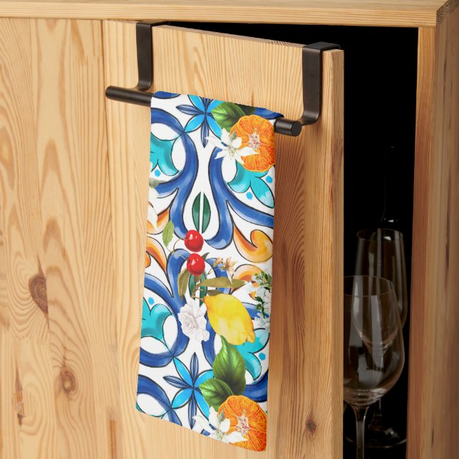 Linge De Cuisine Été, Carreaux siciliens, majolica, céramique (Pliage en tiers)