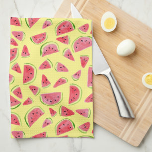 Linge De Cuisine Eté Fruit Fun Watermelons Aquarelle Jaune
