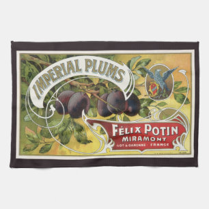 Linge De Cuisine Étiquette de caisse de fruits vintage, prunes impé