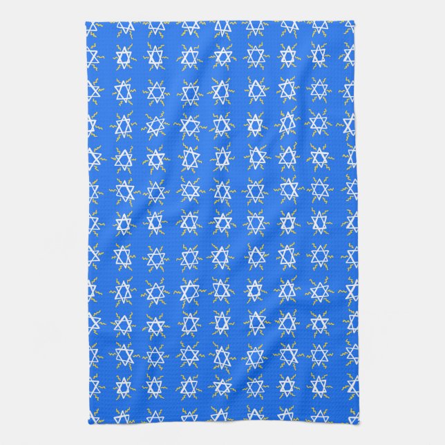 Linge De Cuisine Étoile de David Hanoukka Motif Bleu Blanc (Vertical)