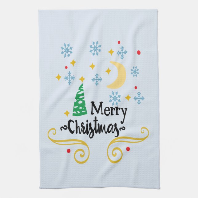Linge De Cuisine Étoiles, Lune, Snowflakes et Joyeux Noël, ZSSG (Vertical)