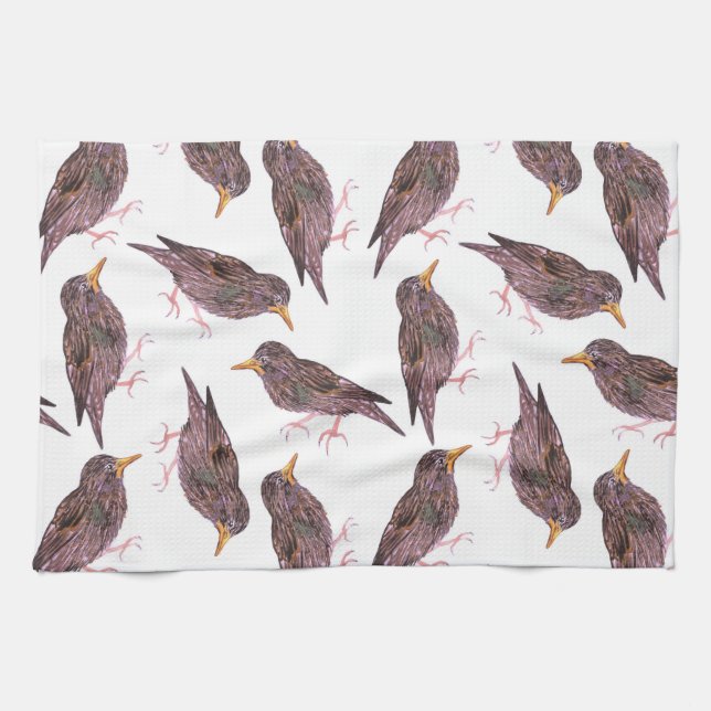 Linge De Cuisine Étourneau commun ou oiseaux européens d'étourneau (Horizontal)