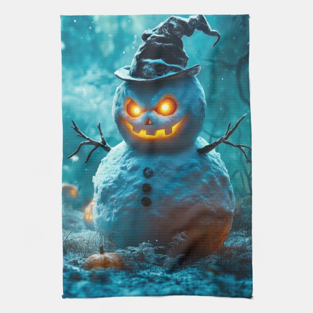 Linge De Cuisine Evil Halloween Snowman avec les yeux brillants (Vertical)