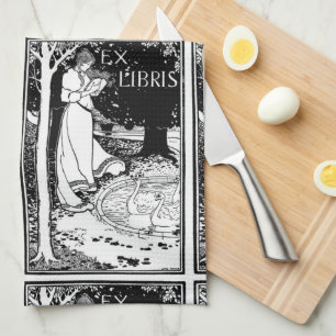 Linge De Cuisine Ex Libris Art Nouveau Lecture Femme