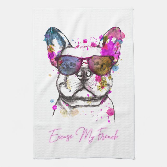 Linge De Cuisine Excusez Mon Français Funny French Bulldog (Vertical)
