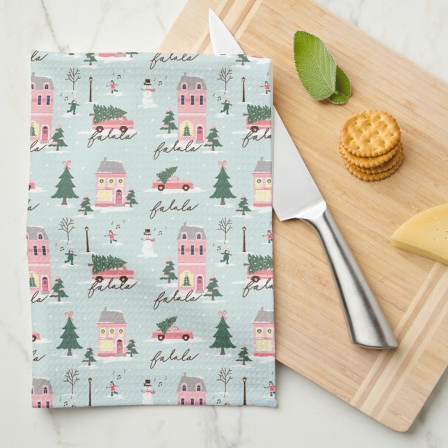 Linge De Cuisine Fa La Maison Pour Vacances Ville & Pink Retro Van ( Fa La Home For The Holiday Town & Pink Retro Van Kitchen Towel)