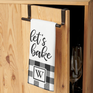 Linge De Cuisine Faisons cuire le Buffalo Plaid Monogramme noir bla