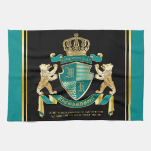 Linge De Cuisine Faites votre propre armoiries Turquoise Emblème d'