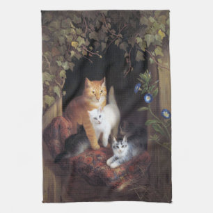 Linge De Cuisine Famille de chats et feuille d'ivoire par Henriette