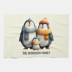 Linge De Cuisine Famille de manchots cosy en hiver
