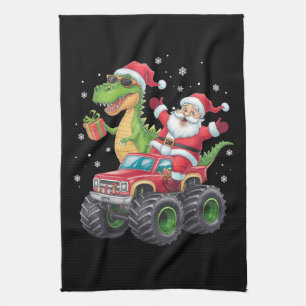 Linge De Cuisine Famille de Noël assortie Santa Truck Dinosaur