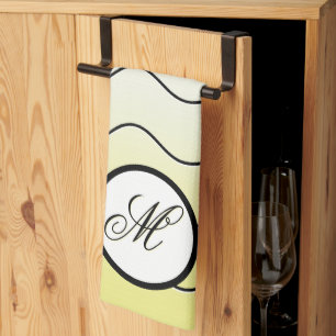 Linge De Cuisine Famille Moderne Initiale sur Jaune Beurre Ombré