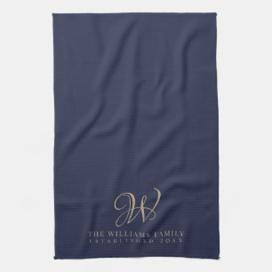 Linge De Cuisine Famille Monogramme Élégant Script Marine Cuisine