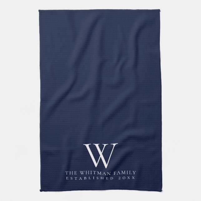 Linge De Cuisine Famille Monogramme Élégante Marine Cuisine (Vertical)