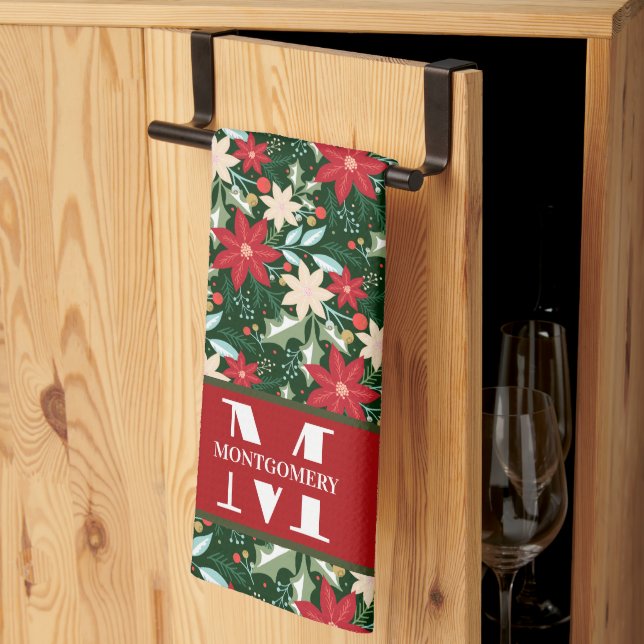 Linge De Cuisine Famille Monogramme Noël Plaqué (Pliage en tiers)