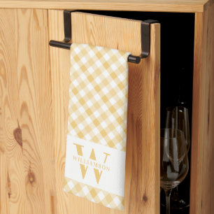 Linge De Cuisine Famille Monogramme Sunny Jaune Plaid Chic Farmhous