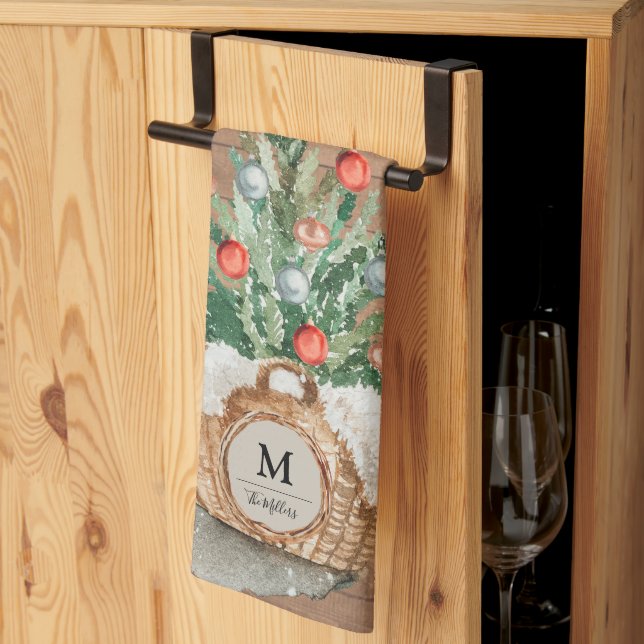 Linge De Cuisine Famille personnalisée Cuisine Arbre de Noël Servie (Pliage en tiers)