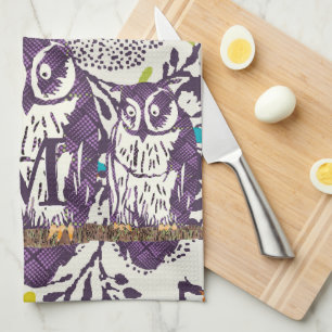 Linge De Cuisine Famille Vintage de Chouette Florale Stylisée
