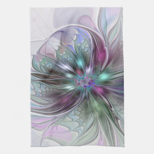 Linge De Cuisine Fantaisie Abstraite Moderne Fleur Fractale Colorée