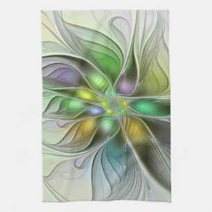 Linge De Cuisine Fantaisie florale colorée abstraite moderne fracta
