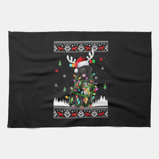 Linge De Cuisine Fantastique Terre-Neuve Feux de Noël des chiens (Horizontal)