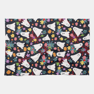 Linge De Cuisine Fantômes et fleurs