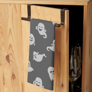 Linge De Cuisine Fantômes Gris Clair Fond Gris Sombre Halloween