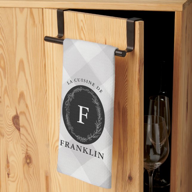 Linge De Cuisine Farmhouse Grey Buffalo Check Famille personnalisée (Pliage en tiers)