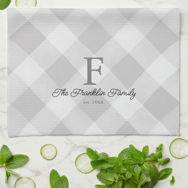 Linge De Cuisine Farmhouse Grey Buffalo Check Famille personnalisée (Plié)