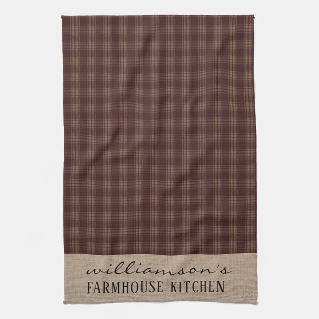 Linge De Cuisine Farmhouse Homespun Plaid Nom de famille (Vertical)