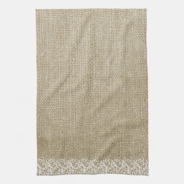 Linge De Cuisine Faux Burlap et Lace (Vertical)