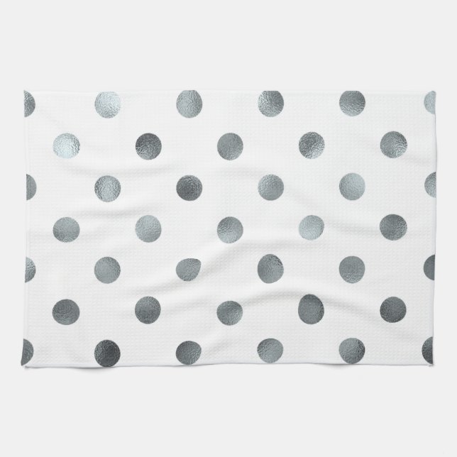 Linge De Cuisine Faux Faux Foil Polka Point blanc (Horizontal)