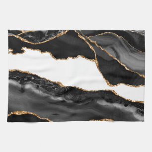 Linge De Cuisine Faux Marblé Agate Black Stone Luxe Or