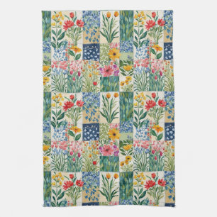Linge De Cuisine Faux Patchwork Garden Flowers Retro Élégant Plutôt