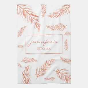 Linge De Cuisine Faux Rose Couleur Rose Or Plumes Et Nom Personnali